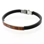 Baltic Amber Mosaic Black Leather Bracelet 21cm