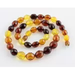 Facet cut OLIVE beads Baltic amber necklace 19in