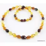 Faceted Baltic amber Multi OLIVE beads necklace