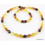 Faceted Baltic amber Multi OLIVE beads necklace