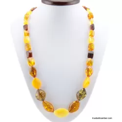Cut stones Baltic amber knotted necklace 26in