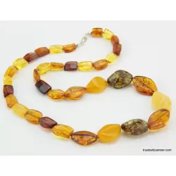 Cut stones Baltic amber knotted necklace 26in