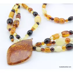 Multi-strand Baltic amber pendant necklace
