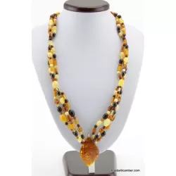 Multi-strand Baltic amber pendant necklace