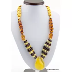 Multi-strand Baltic amber pendant necklace