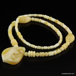 White Baltic amber necklace with pendant 24in