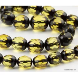 Facet Cut OLIVE beads Baltic amber necklace 23in