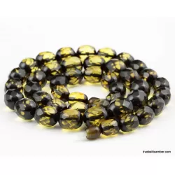 Facet Cut OLIVE beads Baltic amber necklace 23in