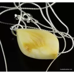 Genuine Baltic amber CARVED silver pendant