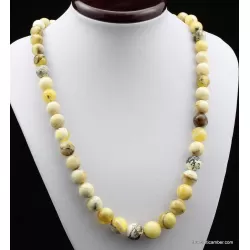 Unique Marble ROUND beads Baltic amber necklace 24in