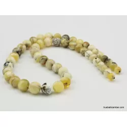Unique Marble ROUND beads Baltic amber necklace 24in