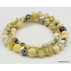 Unique Marble ROUND beads Baltic amber necklace 24in