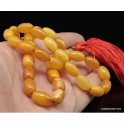 Vintage Egg Yolk Islamic 33 Baltic amber prayer OLIVE beads