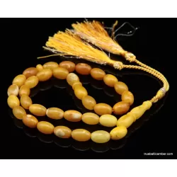 Islamic 33 Prayer Egg Yolk OLIVE Baltic amber beads rosary