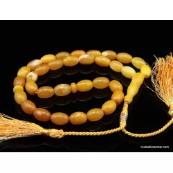 Islamic 33 Prayer Egg Yolk OLIVE Baltic amber beads rosary