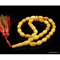 Islamic 33 Prayer Egg Yolk OLIVE Baltic amber beads rosary