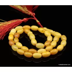 Islamic 33 Prayer Egg Yolk OLIVE Baltic amber beads rosary