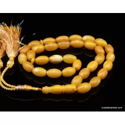Islamic 33 Prayer Egg Yolk OLIVE Baltic amber beads rosary