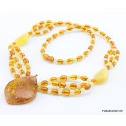 Multi-strand Baltic amber pendant necklace