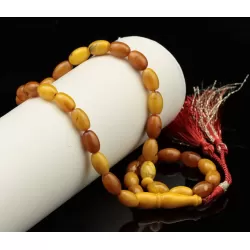 Antique Islamic 33 Egg Yolk Baltic amber prayer OLIVE beads