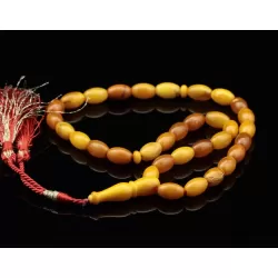 Antique Islamic 33 Egg Yolk Baltic amber prayer OLIVE beads