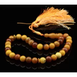Antique Islamic 33 Egg Yolk Baltic amber prayer ROUND beads