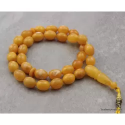 Islamic 33 Prayer Egg Yolk OLIVE Baltic amber beads rosary