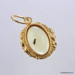 Gold Plated Baltic amber pendant with insect inclusion