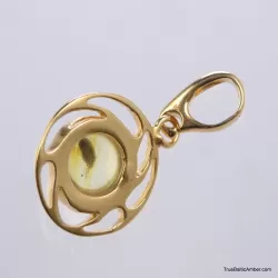 Gold Plated Baltic amber pendant with insect inclusion