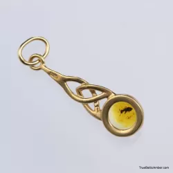 Gold Plated Baltic amber pendant with insect inclusion