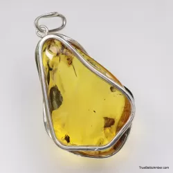 Large amulet Baltic amber silver pendant with insect inclusion 21g