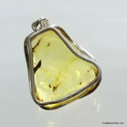 Large amulet Baltic amber silver pendant with insect inclusion 16g