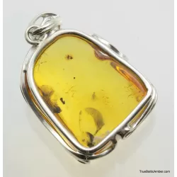 Large amulet Baltic amber silver pendant w insect inclusion 15g
