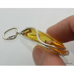 Large amulet Baltic amber silver pendant w insect inclusion 14g