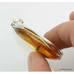 Large amulet Baltic amber silver pendant w insect inclusion 15g