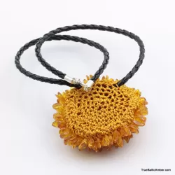 Flower Baltic amber artisan pendant necklace