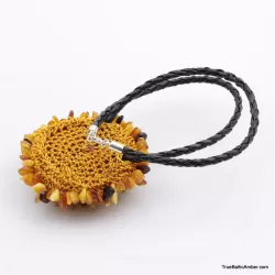 Flower Baltic amber artisan pendant necklace