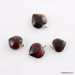 4 Ruby HEART Baltic amber pendants