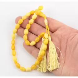 Islamic 33 Prayer Egg Yolk OLIVE Baltic amber beads rosary