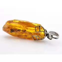 Huge amulet Baltic amber silver pendant w insect inclusion 55g