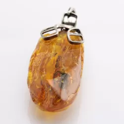 Huge amulet Baltic amber silver pendant w insect inclusion 55g