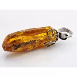Huge amulet Baltic amber silver pendant w insect inclusion 55g