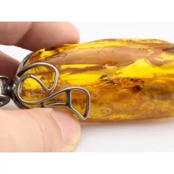 Huge amulet Baltic amber silver pendant w insect inclusion 55g
