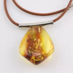 Large Amulet Baltic amber Silver Pendant