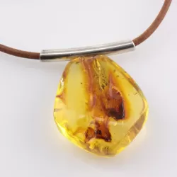 Large Amulet Baltic amber Silver Pendant