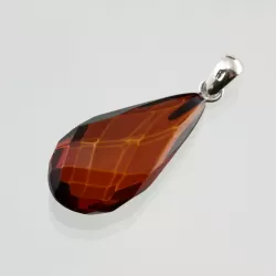 Facet Cut Baltic Amber Silver Pendant