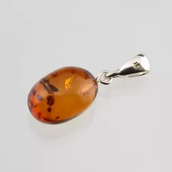 Oval shaped Cognac Baltic Amber Silver Pendant