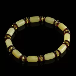 Butter cylinder beads Baltic amber stretch bracelet 18cm