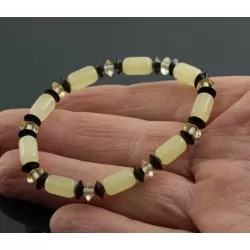 Butter cylinder beads Baltic amber stretch bracelet 18cm