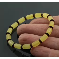 Butter cylinder beads Baltic amber stretch bracelet 18cm